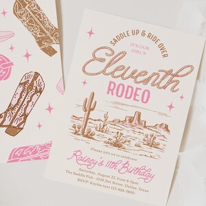 Invitación de cumpleaños número 11 con temática de rodeo, invitación de cumpleaños número 11 para niña, cumpleaños número 11 de vaquera, invitación de cumpleaños número 11, invitación digital de cumpleaños número 11