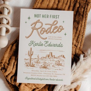 Not Her First Rodeo Invitation, Green Western Baby Shower Invitation, Second Baby Shower Invitation, Baby Sprinkle Invitation, Rodeo Shower