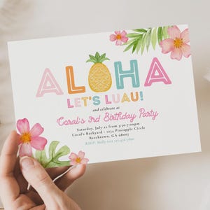 Luau Party Invitation, Girl's Luau Birthday Invite, Aloha Invitations, Girl Pool Party Invite, Luau Invitations
