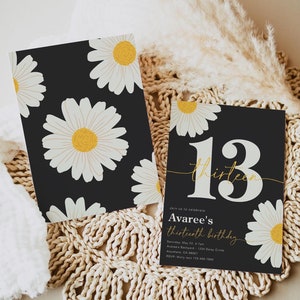 Convite Daisy 13º aniversário, Convite para décimo terceiro aniversário, Convite para 13º aniversário de menina, 13º aniversário digital, 13º aniversário de flores silvestres