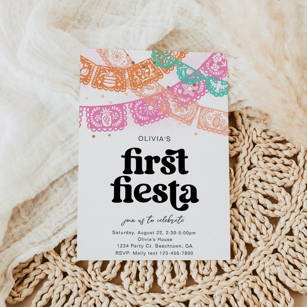 Girl's First Fiesta Birthday Invitation, Girl's Fiesta Party Invitation, Digital First Fiesta Party Invitation, Kid's Fiesta Invitation