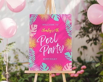 18x24 Hot Pink Pool Party Willkommensschild, Mädchen Pool Party Willkommensschild, Tropische Pool Party, Digitales Pool Willkommensschild, Mädchen Pool Party