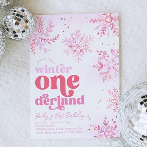 Faire-part d'anniversaire hiver Onederland, Faire-part d'anniversaire hiver Onederland fille, Invitation hiver numérique, Faire-part d'hiver fille
