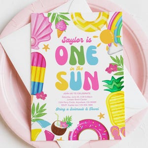 One in the Sun Pool Party Invitation, One in the Sun Birthday Invitation, Pool First Birthday, Summer Birthday Invitation, Pool Party Invite