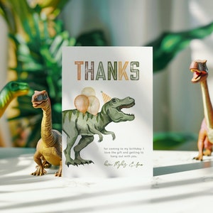 Bearbeitbare Dinosaurier-Dankeschön-Karte, T-Rex-Dankeschön-Karte, T-Rex-Geburtstag, Zwei-Rex-Geburtstagskarte, Drei-Rex-Geburtstagskarte, Zwei-Rex, Drei-Rex