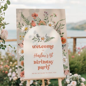 Wildflower Birthday Party Welcome Sign, Wildflower Party Sign, Wildflower Welcome Sign, Digital Wildflower Welcome Sign, Wildflower Party image 1