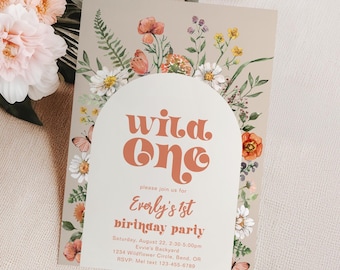 Wildflower Birthday Party Invitation, Girl&#39;s Wildflower Invitation, Digital Wildflower Birthday Invitation, Watercolor Wildflower Invitation