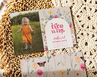 Two Wild Wildflower Birthday Invitation, Photo Wildflower Invitation, Digital Wildflower Invitation, Summer Wildflower Invitation, Two Wild
