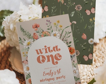 Wild One Wildflower Birthday Invitation | Wild One Floral Birthday Party | Arch Floral Wild One Invite | Watercolor Wildflower Invitations