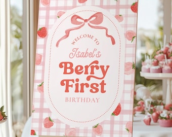 18x24 Berry First Birthday Party Welcome Sign, Berry Welcome Sign, Berry First Welcome Sign, Strawberry First Welcome Sign, Strawberry Party