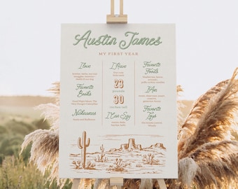 18x24 Rodeo Milestone Poster, Cowboy Birthday Milestone Poster, Cowboy Birthday Sign, Western Milestone Board, Green Rodeo First Year Board