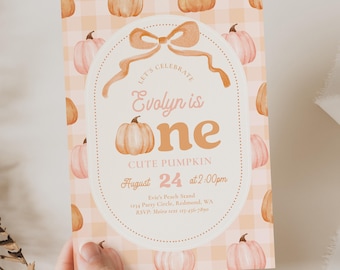 Watercolor Pumpkin First Birthday Invitation, One Cute Pumpkin Invitation, Cute Pumpkin Birthday Invite, Digital Pumpkin Invite