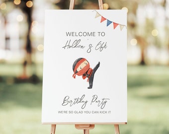 Digital 18x24 Red Ninja Party Welcome Sign, Ninja Birthday Welcome Sign, Ninja Birthday Party Sign, Karate Party, Karate Party Welcome Sign
