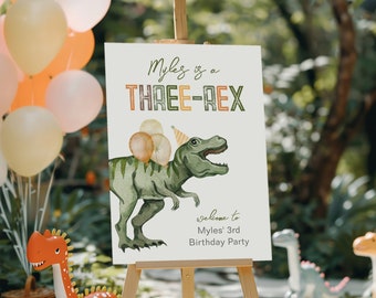 Three-Rex Birthday Welcome Sign, Digital Dino Birthday Sign, Dinosaur Welcome Sign, Three Rex Welcome Sign, Editable Dino Party, 3rd Party