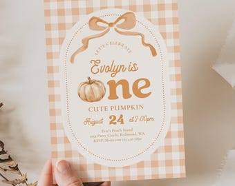 Watercolor Pumpkin First Birthday Invitation, One Cute Pumpkin Invitation, Cute Pumpkin Birthday Invite, Digital Pumpkin Invite