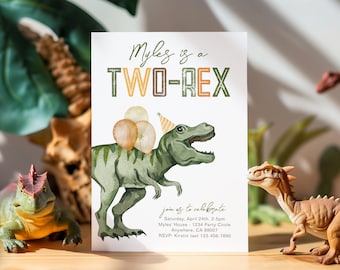 Digital Dinosaur Birthday Invitation, Two-Rex Birthday Invite, Dino Birthday Invitation, Dinosaur Party Invitation, Two-Rex Invitation