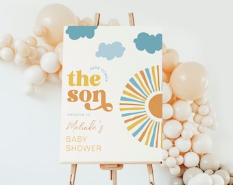 Here Comes the Son Welcome Sign, Digital Here Comes the Son Welcome Sign, Sun Baby Shower Poster, Sun Baby Shower Sign, Sun Welcome Sign
