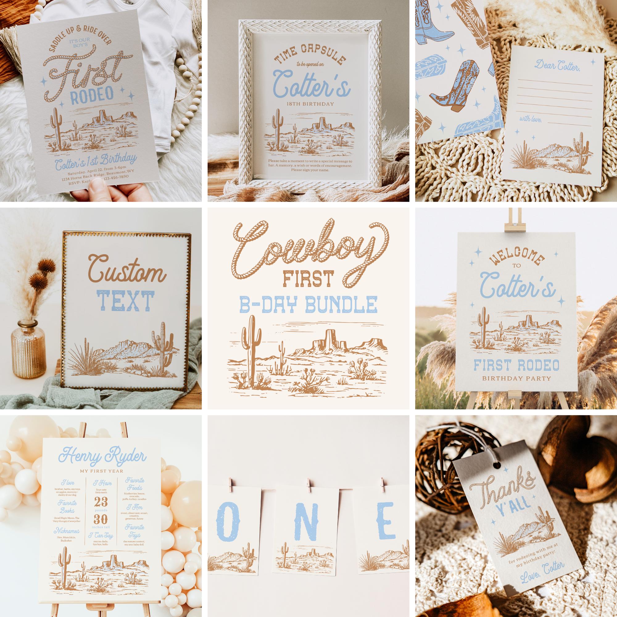 First Rodeo Birthday Bundle, Boy's Western Party Bundle, Cowboy Birthday Bundle, Blue Western Party, Blue Rodeo Birthday Decor, First Rodeo