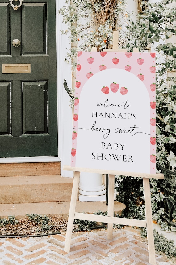 Strawberry Baby Shower Welcome Sign, Digital Strawberry Baby Shower, Berry Sweet Baby Shower, Strawberry Welcome Sign, Editable Strawberry