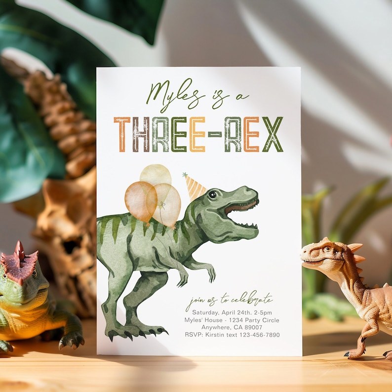 Three-Rex Birthday Bundle, Dinosaur Birthday Bundle, Printable Dinosaur Bundle, Printable Three-Rex Party Bundle, Dinosaur Birthday Bundle image 2
