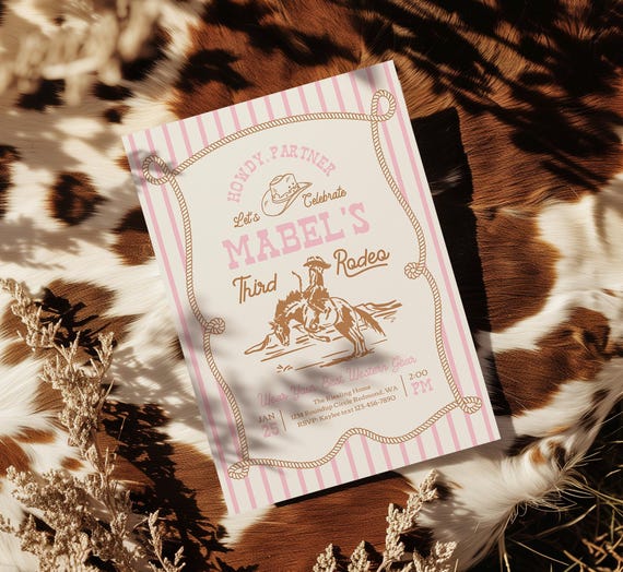 Pink Rodeo Birthday Invitation | Cowgirl Party Invite | Western Birthday | Editable Template | Rope Horse Invitations