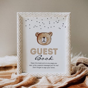Sinal de livro de visitas de aniversário de urso, livro de visitas de urso digital, sinal de urso editável, festa de Bearly One, festa de aniversário de Bearly One, aniversário de Beary