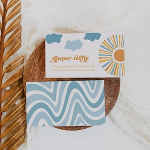 Hier komt de zonluier loterijkaarten, Boho Sun baby shower invoegsel, hier komt de zoon luier loterij, digitale zonluier loterij invoegen