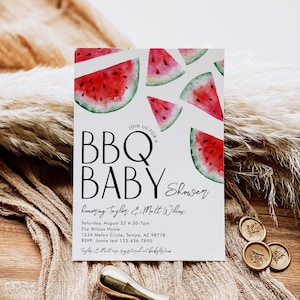 BBQ ベビーシャワー招待状、スイカ ベビーシャワー招待状、スイカ BBQ ベビーシャワー、デジタル BBQ シャワー、ベビー Q シャワー招待状