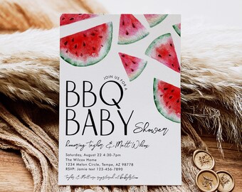 BBQ Baby Shower Invitation, Watermelon Baby Shower Invitation, Watermelon BBQ Baby Shower, Digital BBQ Shower, Baby Q Shower Invitation