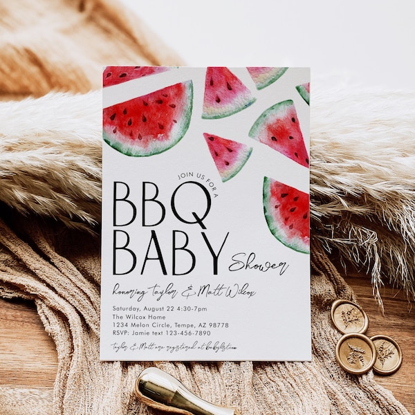 BBQ Baby Shower Invitation, Watermelon Baby Shower Invitation, Watermelon BBQ Baby Shower, Digital BBQ Shower, Baby Q Shower Invitation