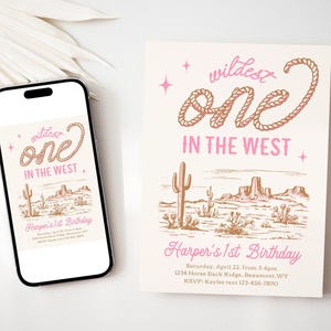 Girl's Wildest One in the West Invitation, Cowgirl First Birthday Invitation, Digital Cowgirl Birthday Invite, Girl's Western First Birthday image 4