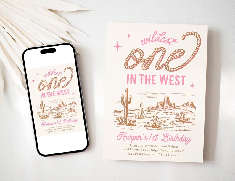 Girl's Wildest One in the West Invitation, Cowgirl First Birthday Invitation, Digital Cowgirl Birthday Invite, Girl's Western First Birthday image 4