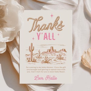 Bewerkbare bedankkaart cowgirl-babyshower, westernshow voor babymeisje, cowgirl-babybedankkaart, cowgirl-douchekaart, digitale western