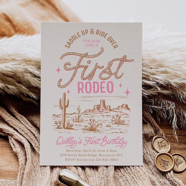 Girl's First Rodeo Birthday Invitation, Cowgirl First Birthday Invitation, Digital First Rodeo Invitation, Girl's Western Birthday Invite