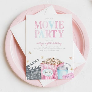 Pink Movie Party Birthday Invitation, Movie Party Invitation, Movie Birthday Invitation, Girl's Movie Invitation, Digital Movie Invite