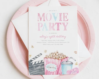 Pink Movie Party Birthday Invitation, Movie Party Invitation, Movie Birthday Invitation, Girl's Movie Invitation, Digital Movie Invite