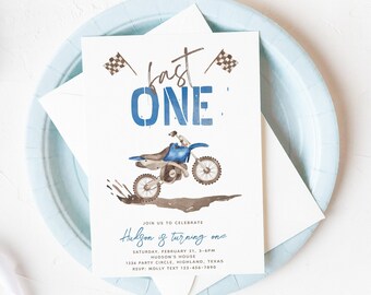 Fast One Dirt Bike Birthday Invitation, Blue Dirt Bike First Birthday Invitation, Boy's First Birthday Invitation, Digital Fast One Invite