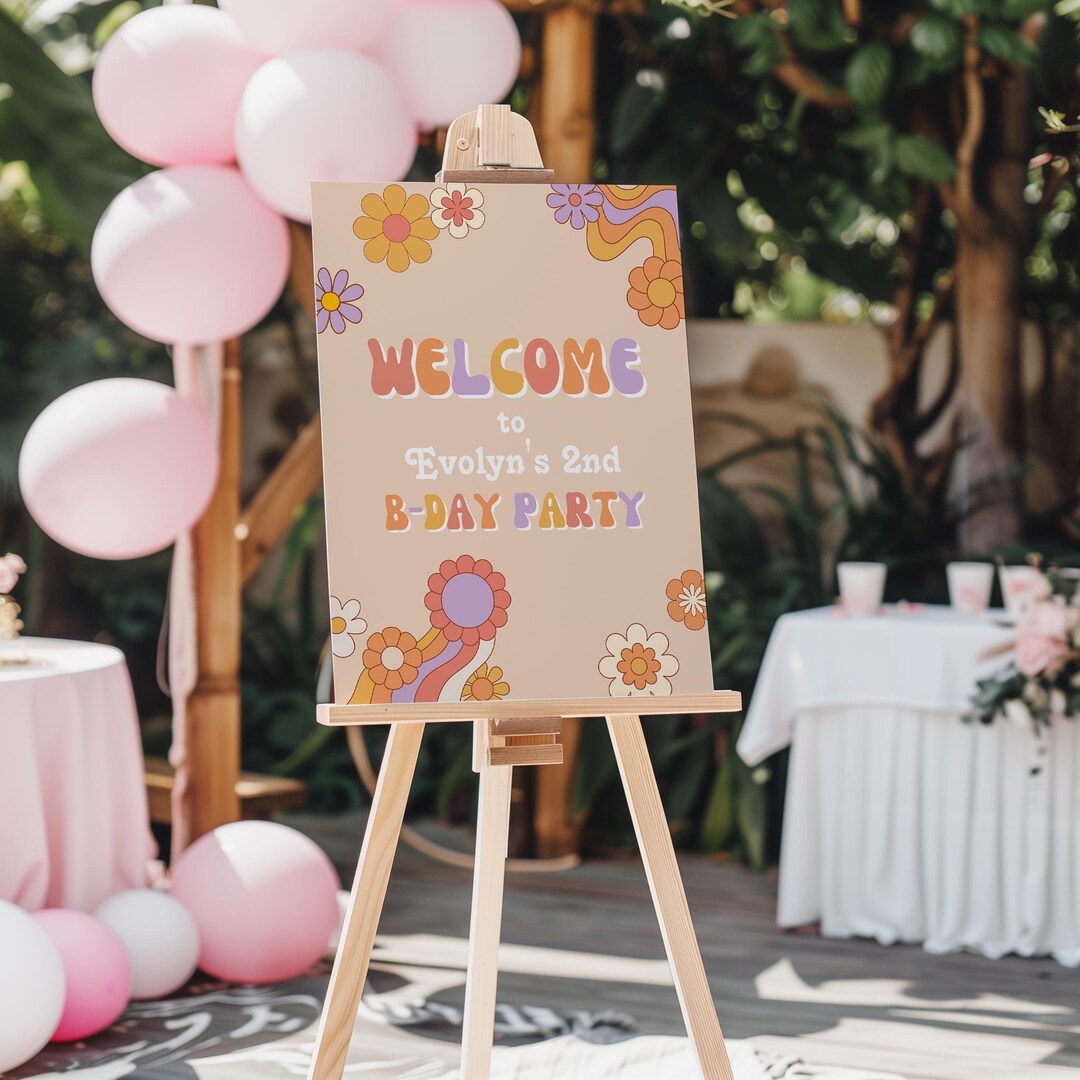Two Groovy Signs Groovy Birthday Welcome Sign, Girl's Groovy Party Sign, Two Groovy Sign ...