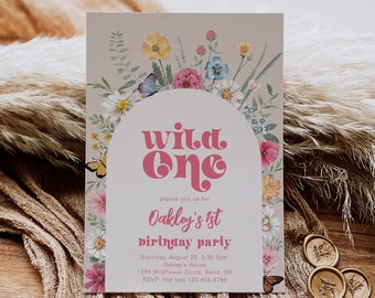 Wild One Arch Wildflower Invitation, Spring Wildflower Invitation, Digital Wildflower Invitations, Pink Wildflower Invitation, Spring Floral