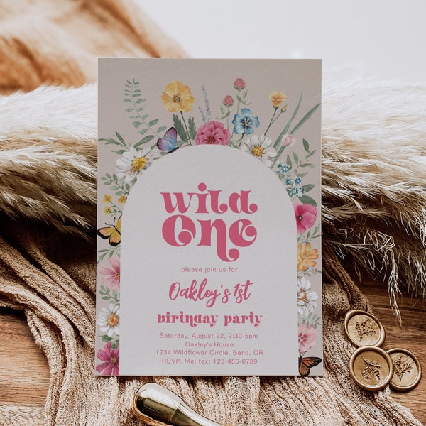 Wild One Arch Wildflower Invitation, Spring Wildflower Invitation, Digital Wildflower Invitations, Pink Wildflower Invitation, Spring Floral