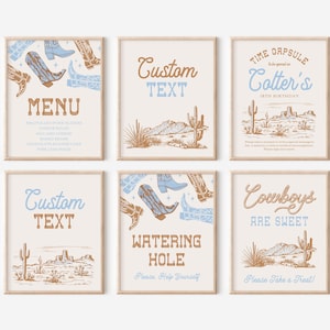 Cowboy Birthday Party Signs, Cowboy Sign Bundle, Western Sign Bundle, Western Birthday Table Signs, Western Party Signs, Digital Western