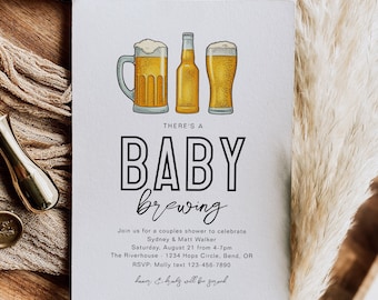 Baby Brewing Baby Shower Invitation, Co-Ed Baby Shower Invitation, Beer Baby Shower Invite, Digital Beer Baby Shower, Digital Brewing