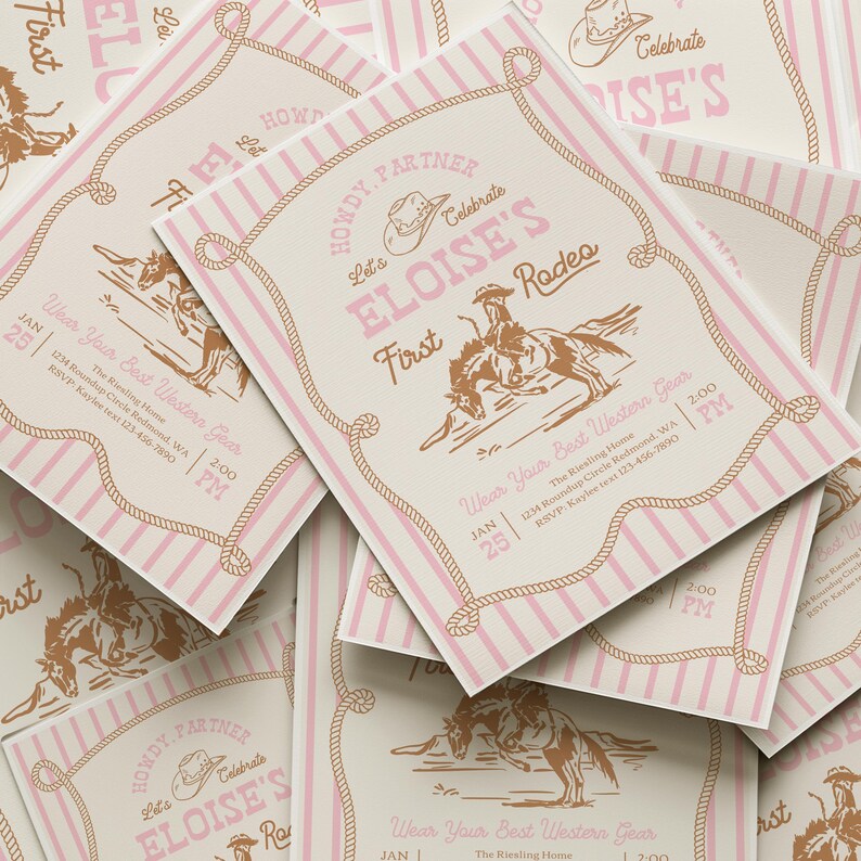 Pink Rodeo Birthday Invitation | Cowgirl Party Invite | Western Birthday | Editable Template | Rope Horse Invitations image 9
