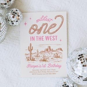 Girl's Wildest One in the West Invitation, Cowgirl First Birthday Invitation, Digital Cowgirl Birthday Invite, Girl's Western First Birthday image 3
