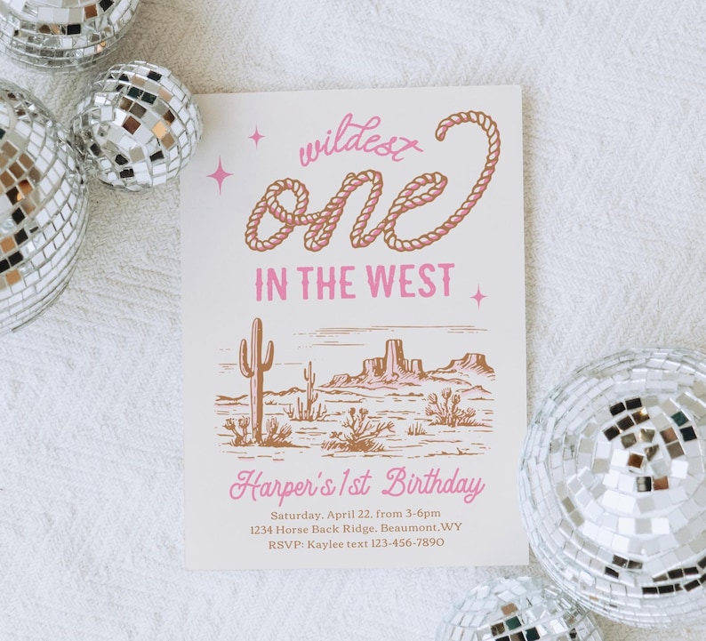 Girl's Wildest One in the West Invitation, Cowgirl First Birthday Invitation, Digital Cowgirl Birthday Invite, Girl's Western First Birthday image 3