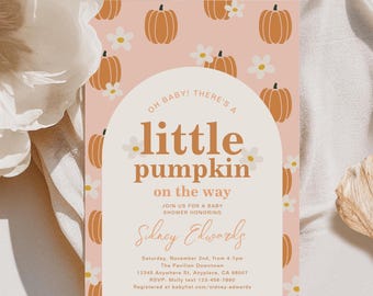 Pumpkin Baby Shower Invitation, Pink Pumpkin Baby Shower Invitations, Fall Baby Shower Invitation, Digital Pumpkin Invite, Fall Baby Shower