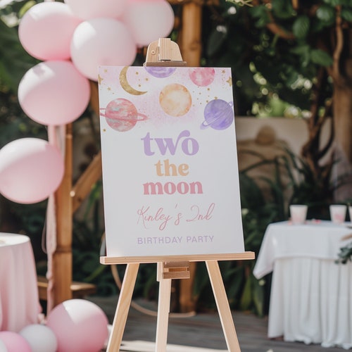 Two the Moon Party Welcome Sign, Editable Two the Moon Welcome Sign, Girl's Space Birthday, Digital Two the Moon Sign, Watercolor Space Sign