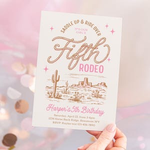 Girly Fifth Rodeo Birthday Invitation, Cowgirl Fifth Birthday Invitation, Cowgirl Birthday Invitation, Girl's 5th Birthday Invitation