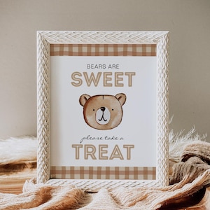 8x10 Editable Bear Treat Sign, Bear Favors Sign, Printable Bear Birthday Sign, Bear Baby Shower Sign, Bear Favors, Plaid Bear Birthday