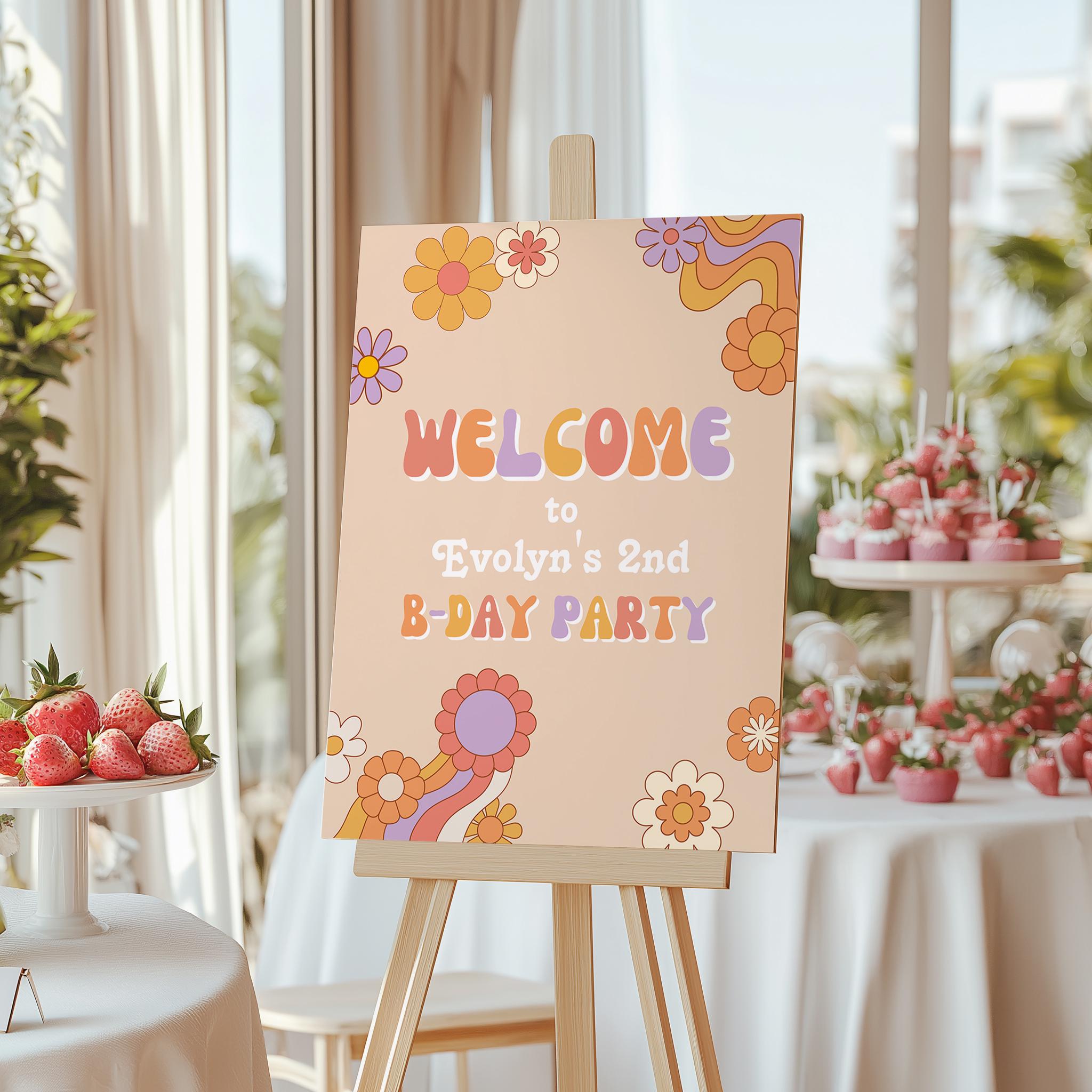 Groovy Birthday Welcome Sign, Girl's Groovy Party Sign, Two Groovy Sign ...